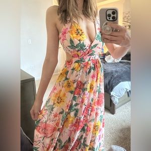 Express maxi strap it cutout floral gown